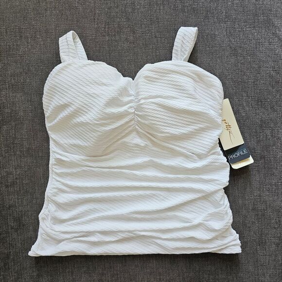 PROFILE BY GOTTEX Tutti Frutti Underwire White Ribbed Tankini Top 40 E swimsuit - Picture 1 of 12